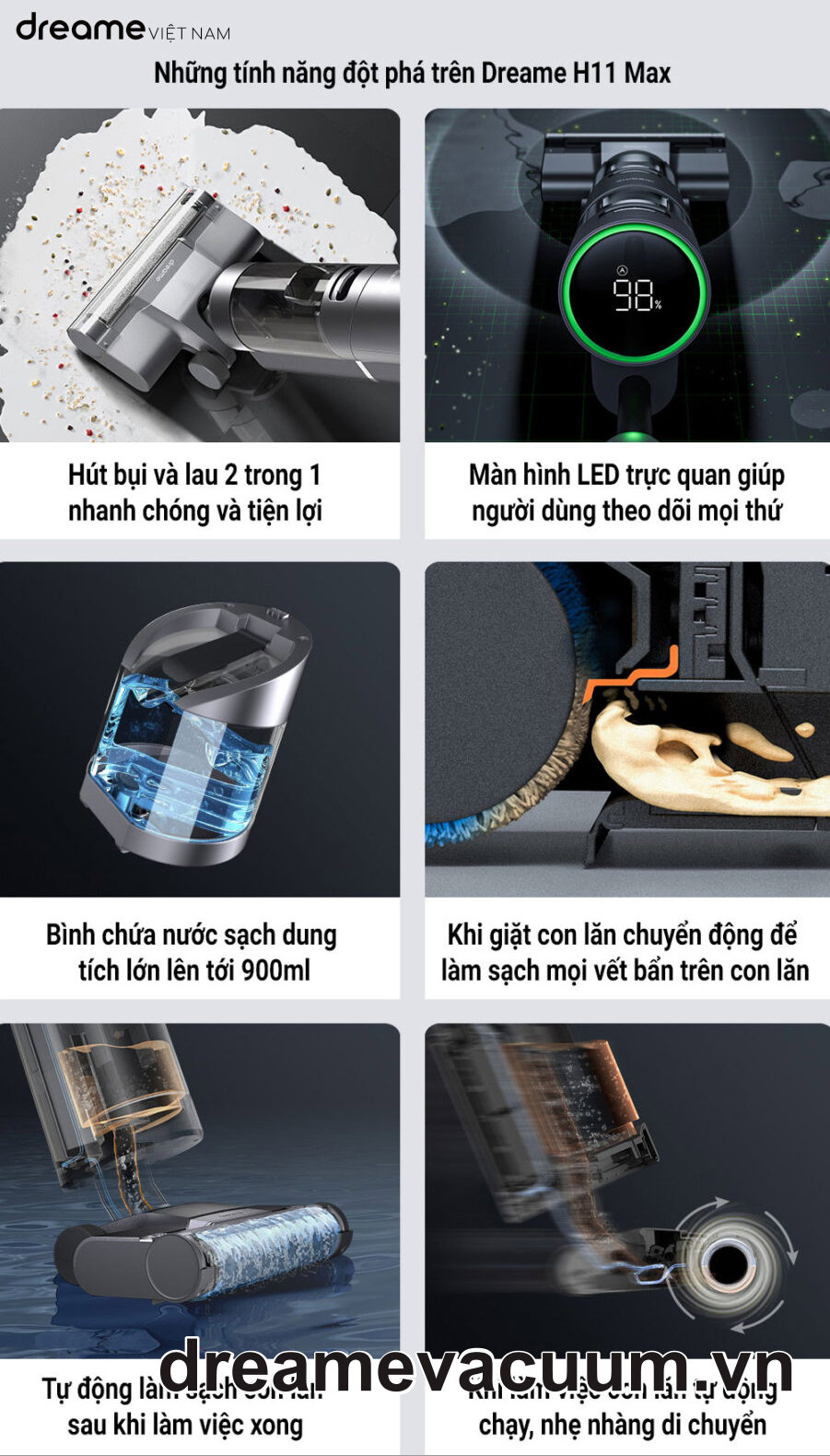 Máy Hút Bụi Lau Nhà Ướt Và Khô Dreame H11 Max