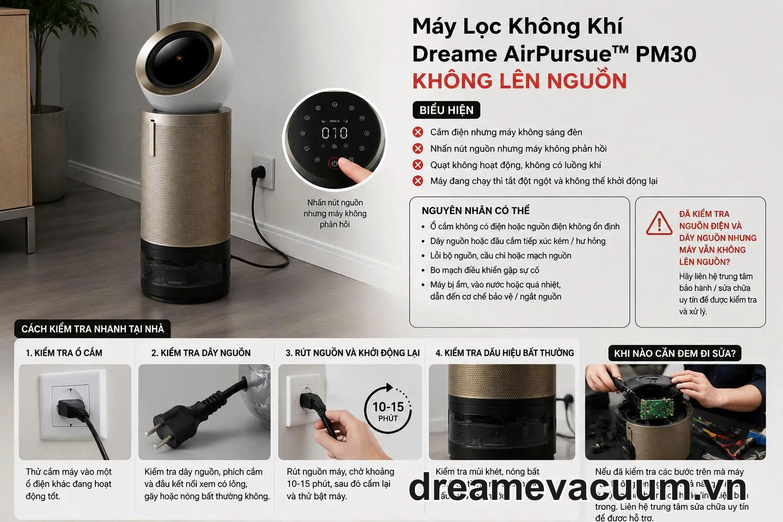 Sửa Dreame PM30 Tại Quận 6 – Máy Không Chạy, Không Lên Nguồn, Báo Lỗi